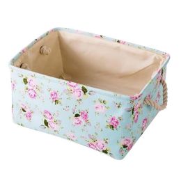 41x31x19 cm, Floral Linen Storage Basket Useful Household Storage Containers