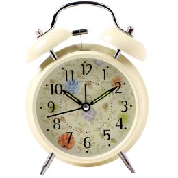 Simple Alarm Clock Metal Wake Up Alarm Clocks With Night-light 3''-Beige