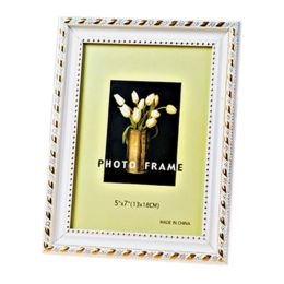 Set Of 2 Decorative Polyresin 4-by-6-Inch Picture Photo Frame, Gold Rim