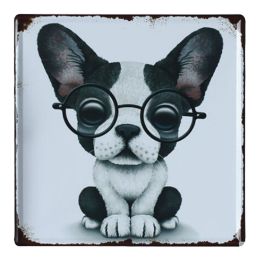 American Country Creative Iron Sheet Painting Wall Hangings, Dog with glasses