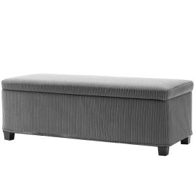HOMCOM 44 Inches Ottoman with Storage, Lid, Legs, Corduroy End of Bed Bench for Living Room, Bedroom, Entryway, Gray