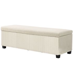 HOMCOM 47 Inches Storage Ottoman Bench, Foot Rest with Legs, End of Bed Bench, Corduroy Storage Chest for Living Room, Beige