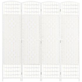 HOMCOM 4-Panel White Wave Fiber Folding Privacy Screen, Freestanding Room Divider for Home Office