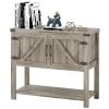 HOMCOM Farmhouse Double Door Coffee Bar Cabinet, Kitchen Cabinet with Bottom Shelf for Entryway, Living Room, Washed-out Gray
