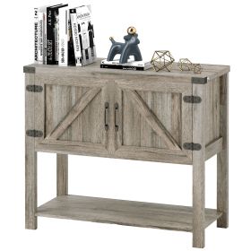 HOMCOM Farmhouse Double Door Coffee Bar Cabinet, Kitchen Cabinet with Bottom Shelf for Entryway, Living Room, Washed-out Gray