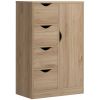 HOMCOM Freestanding Storage Cabinet Bathroom Floor Cabinet 4 Drawers Cupboard Oak for Bedroom Living Room