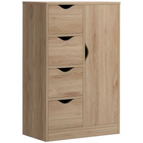 HOMCOM Freestanding Storage Cabinet Bathroom Floor Cabinet 4 Drawers Cupboard Oak for Bedroom Living Room