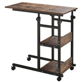 HOMCOM Mobile Nightstand: Adjustable 3-Tier C-Shaped Side Table with Casters