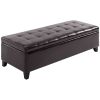 HOMCOM 51" Tufted Storage Ottoman Bench, Dark Brown Faux Leather for Living Room, Bedroom, Entryway