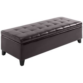 HOMCOM 51" Tufted Storage Ottoman Bench, Dark Brown Faux Leather for Living Room, Bedroom, Entryway