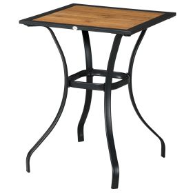 Outsunny 28" Outdoor Bar Table Brown Patio Furniture with Metal Frame Square Garden Table with Plastic Wood Grain Effect