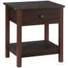 HOMCOM Dark Brown Nightstand with Drawer and Shelves Compact Design for Small Spaces Bedroom Furniture