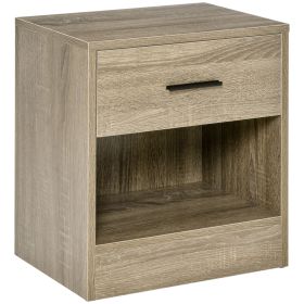 HOMCOM Side Table, Accent End Table with Drawer and Bottom Shelf, Sofa Table for Living Room, Bedroom, Modern Nightstand, Grey Wood Grain