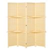 HOMCOM 4-Panel Bamboo Room Divider Screen, 6ft Folding Wall Divider Room Partition with 2 Display Shelves for Bedroom & Office, Natural Wood