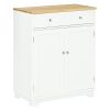 HOMCOM Kitchen Storage Cabinet, Sideboard Floor Cupboard with Solid Wood Top, Adjustable Shelf & 2 Drawers for Living Room, Hallway, White