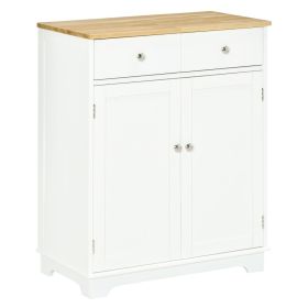 HOMCOM Kitchen Storage Cabinet, Sideboard Floor Cupboard with Solid Wood Top, Adjustable Shelf & 2 Drawers for Living Room, Hallway, White