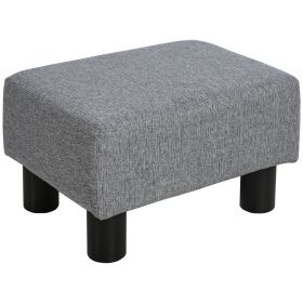 HOMCOM Versatile Accent: 16" Gray Linen Fabric Ottoman Cube Footrest & Pouf