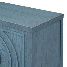 TREXM Retro Sideboard door with Circular Groove Design Round Metal Door Handle for Entrance, Dinning Room, Living Room (Antique Blue)