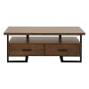 Contemporary Design Unique Frame 1pc Coffee Table with Drawers Walnut Finish Wood and Rustic Black Metal Finish Living Room Furniture