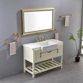 48x30 Inch LED Frontlit Bathroom Mirror with Metal Frame, Wall Mounted Vanity Mirror with Smart Touch Button, Anti-Fog, Memory Function, 3 Colors