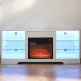 TV Stand Electric Fireplace Glass Shelves
