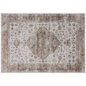 HOMCOM 5x7 Area Rug, Vintage Machine Washable Rug, Non-Slip Floor Carpet for Living Room, Bedroom, Dining Room, Tan