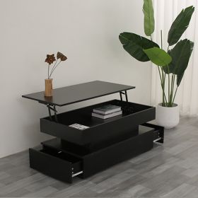 High Quality Three-Tier Foldable Coffee Table with Drawers for Living Room Home Furniture Black Color