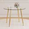 39.7-inch diameter circular dining table: transparent glass paired with golden table legs