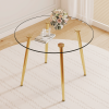 39.7-inch diameter circular dining table: transparent glass paired with golden table legs