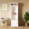 ON-TREND Minimalist Slim Hall Tree with Cabinet & 6 Hanging Hooks, Multi-functional Storage Bench with Coat Rack, Elegant Foyer Cabinet for Hallway