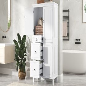 Retro Multi-Functional Storage Cabinet with Adjustable Shelves, 3 Drawers