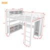 Metal Loft Bed with Wardrobe And L-shaped Desk, Full Size Loft Bed with Storage Cubes and Shelves, Heavy Duty Loft Bed for Kids Teens Adults, White