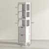 HOMCOM Narrow Bathroom Storage Cabinet, Bathroom Cabinet with 2 Drawers & 3 Open Shelves, Slim Bathroom Floor Cabinet, White