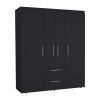 Bariloche Wardrobe, Multi-Section Storage with Hanging Rods, Shelves, and 2 Drawers Black