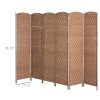 HOMCOM 6 Panel Wicker Room Divider 6' Tall Privacy Screen Natural