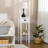 HOMCOM 2-Tier Tall Side Table with Drawer, Narrow End Table for Space Saving, Slim Nightstand with Shelf Metal Knob for Living Room Hallway, White