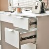 Dressing table set with LED mirror and 3 lighting modes, dressing table with 5 drawers and 2 cabinets, each with metal handles, lighting and chairs