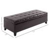 HOMCOM 51" Tufted Storage Ottoman Bench, Dark Brown Faux Leather for Living Room, Bedroom, Entryway