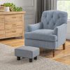 HOMCOM Versatile Accent: 16" Gray Linen Fabric Ottoman Cube Footrest & Pouf