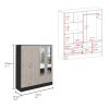 Bolton 160 Armoire, Six Shelves, Two Double Door Cabinets, Two Mirrors, Two Drawers, Rod Black / Light Gray
