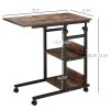 HOMCOM Mobile Nightstand: Adjustable 3-Tier C-Shaped Side Table with Casters