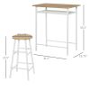 HOMCOM 3-Piece Counter-Height Dining Set with White Oak Bar Table & 2 Metal Stools | Footrest Kitchen Furniture