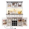71" Farmhosue Pantry Bar Cabinet with Internal Storage Rack,Kitchen Cabinet with Hutch,Sliding Door,Power Outlet,Pegboard,Wine & Glasses Rack