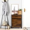 HOMCOM Slim Shoe Cabinet Rustic Brown 2 Flip Doors Divider Compartment Entryway Shoe Organizer