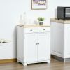 HOMCOM Kitchen Storage Cabinet, Sideboard Floor Cupboard with Solid Wood Top, Adjustable Shelf & 2 Drawers for Living Room, Hallway, White