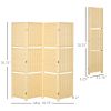 HOMCOM 4-Panel Bamboo Room Divider Screen, 6ft Folding Wall Divider Room Partition with 2 Display Shelves for Bedroom & Office, Natural Wood
