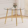 39.7-inch diameter circular dining table: transparent glass paired with golden table legs