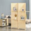 HOMCOM 4-Panel Bamboo Room Divider Screen, 6ft Folding Wall Divider Room Partition with 2 Display Shelves for Bedroom & Office, Natural Wood