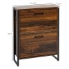 HOMCOM Slim Shoe Cabinet Rustic Brown 2 Flip Doors Divider Compartment Entryway Shoe Organizer