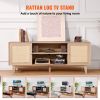 VEVOR Rattan TV Stand, Mid Century Modern TV Stand for 75 inch TV, Boho Rattan TV Cabinet with Build-in Socket and USB Ports